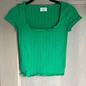 Aritzia Green Ribbed Fitted Short Sleeve Tee